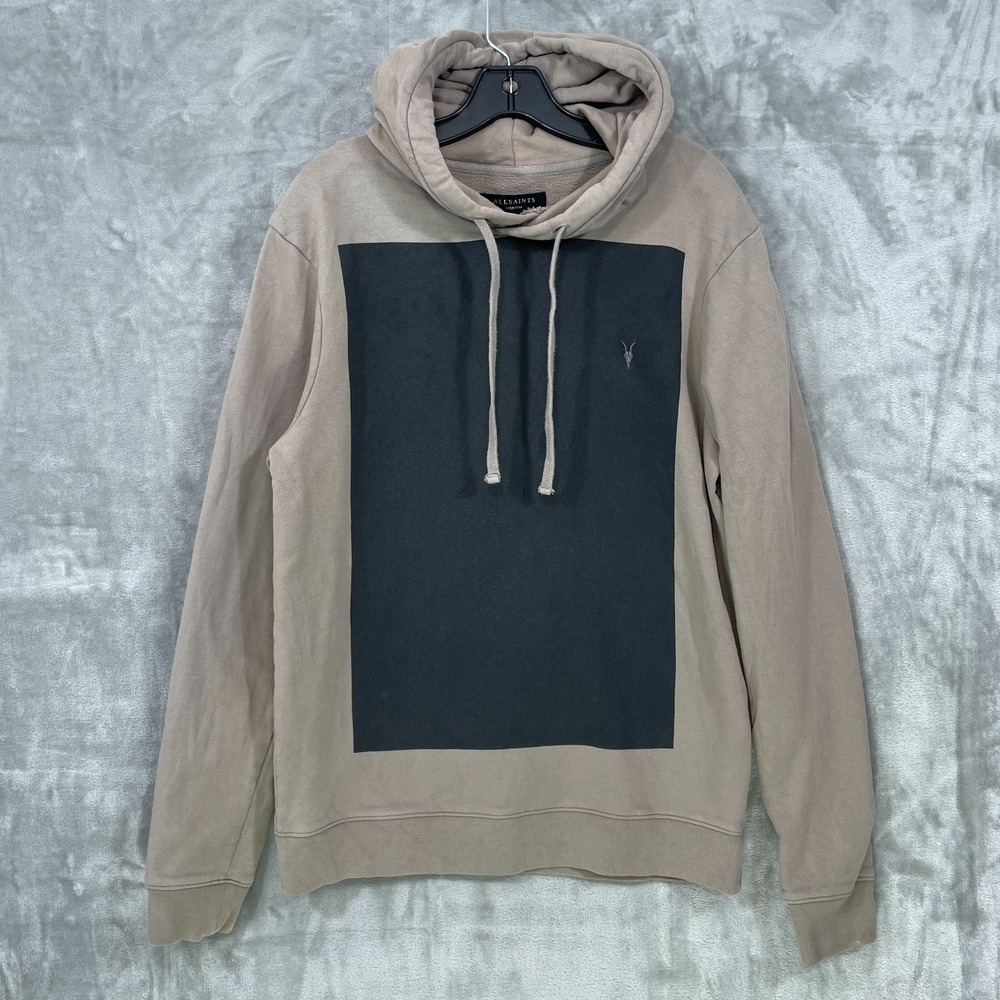 All Saints Lobke OTH Hoodie Men's  Size M Tan/ Black Panel Colorblock Cotton